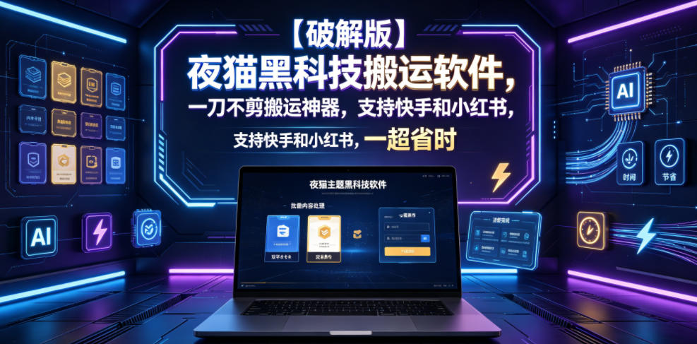 【破解版】夜猫黑科技搬运软件，一刀不剪搬运神器，支持快手和小红书，一键搬运超省时！-离锋创库