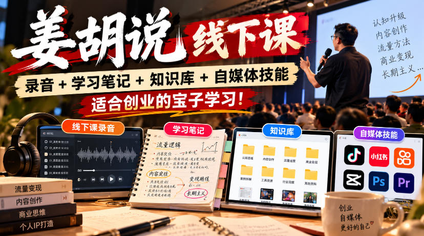 姜胡说线下课录音＋学习笔记＋知识库＋自媒体技能，适合创业的宝子学习！-离锋创库