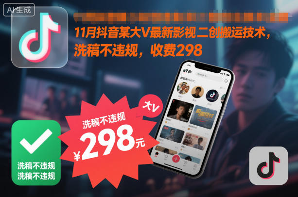 11月抖音某大V最新影视二创搬运技术,洗稿不违规,收费298-离锋创库