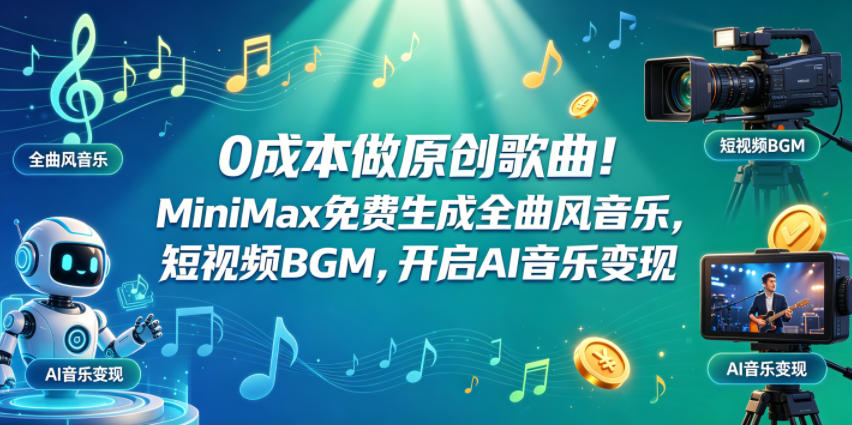 0成本做原创歌曲！MiniMax免费生成全曲风音乐，短视频BGM，开启AI音乐变现-离锋创库