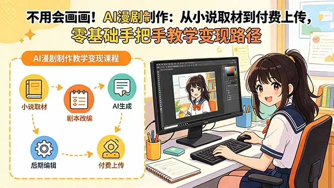 【精】不用会画画!AI漫剧制作:从小说取材到付费上传,零基础手把手教学变现路径-离锋创库