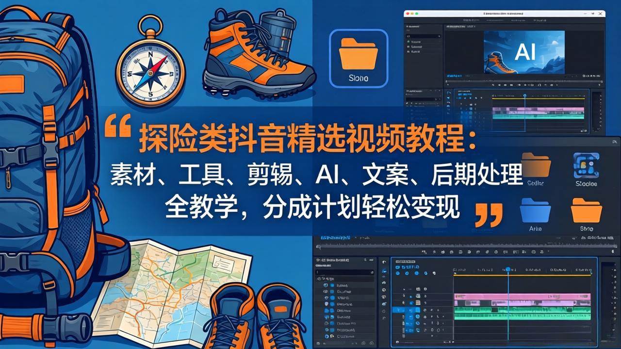 （17994期）探险类抖音精选视频教程：素材、工具、剪辑、AI、文案、后期处理全教学，分成计划轻松变现-离锋创库