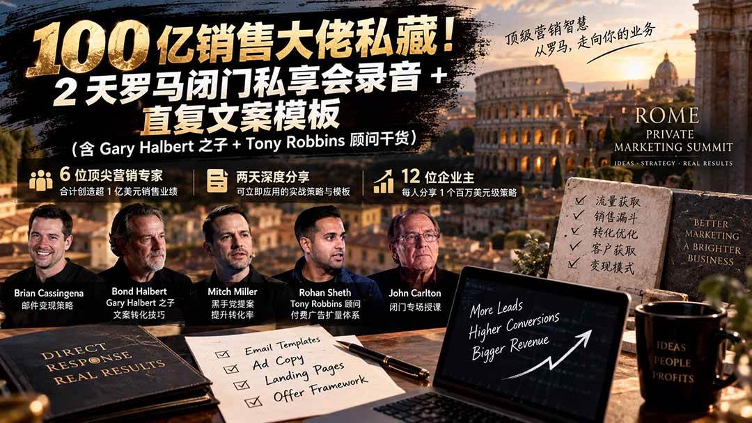 （20593期）100亿销售大佬私藏-无水印！2天罗马闭门私享会录音+直复文案模板【原创双语字幕】-离锋创库