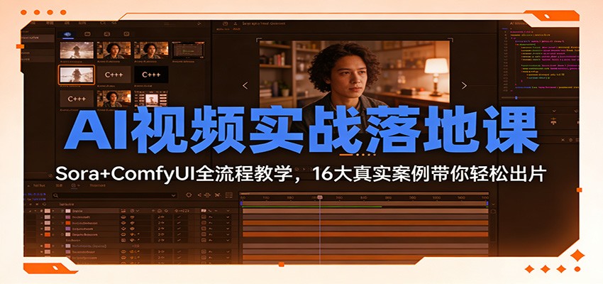 AI视频实战落地课：Sora+ComfyUI全流程教学，16大真实案例带你轻松出片-离锋创库