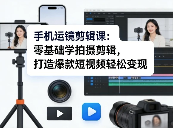 【精】手机运镜剪辑课：零基础学拍摄剪辑，打造爆款短视频轻松变现-离锋创库