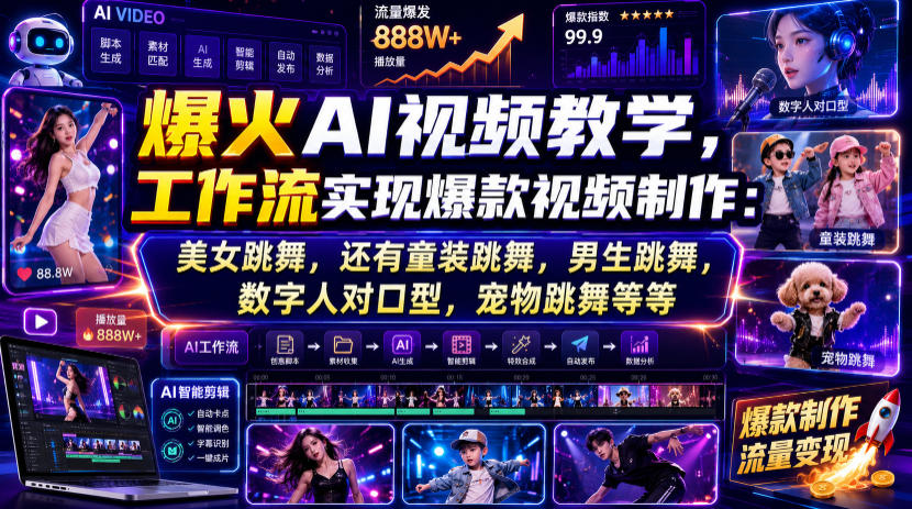 爆火AI视频教学，工作流实现爆款视频制作：美女跳舞，还有童装跳舞，男生跳舞，数字人对口型，宠物跳舞等等-离锋创库