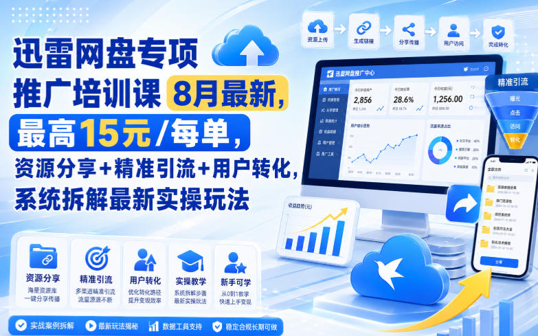 迅雷网盘专项推广培训课8月最新，最高15米/每单，资源分享+精准引流+用户转化，系统拆解最新实操玩法（更新0903）-离锋创库