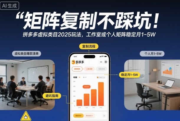 矩阵复制不踩坑！拼多多虚拟类目2025玩法，工作室或者个人矩阵稳定月1-5W【揭秘】-离锋创库