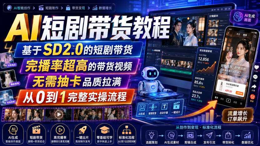 AI短剧带货教程，基于SD2.0的短剧带货，完播率超高的带货视频，无需抽卡品质拉满，从0到1完整实操流程-离锋创库