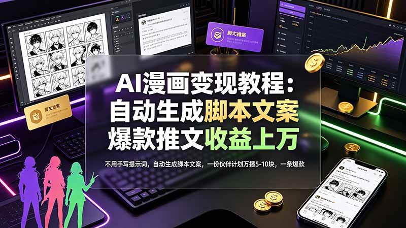 （19170期）AI漫画变现教程：不用手写提示词，自动生成脚本文案，一份伙伴计划万播5-10块，一条爆款推文收益上万-离锋创库