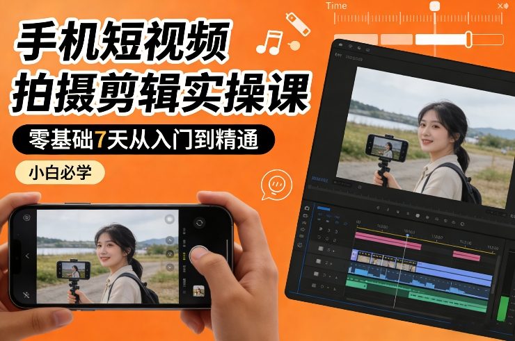 手机短视频拍摄剪辑实操课，零基础7天从入门到精通，小白必学-离锋创库