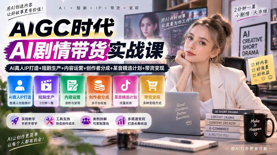 （20567期）AIGC时代AI剧情带货实战课｜AI真人IP打造+短剧生产+内容运营+创作者分成、某音精选计划+带货变现-离锋创库