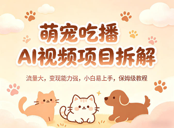 萌宠吃播AI视频项目拆解，流量大，变现能力强，小白易上手，保姆级教程-离锋创库