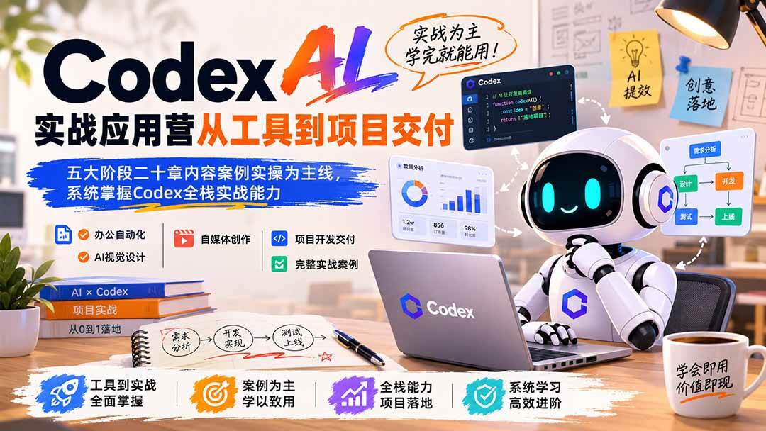 （19854期）Codex AI实战应用营从工具到项目交付；五大阶段二十章内容案例实操为主线，系统掌握Codex全栈实战能力-离锋创库