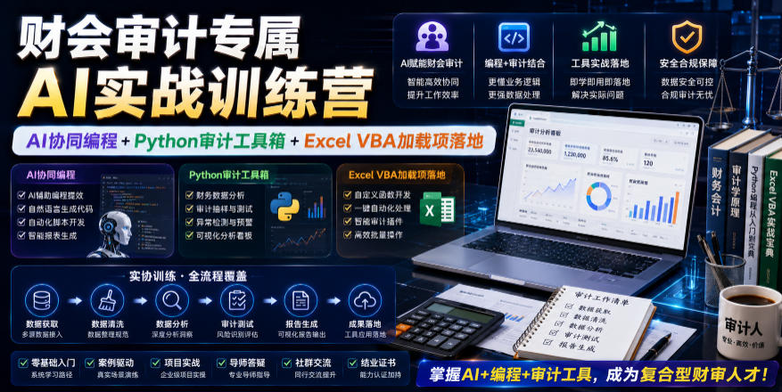 财会审计专属AI实战训练营｜AI协同编程+Python审计工具箱+Excel VBA加载项落地（更新0816）-离锋创库