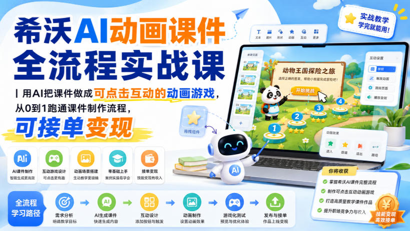 希沃AI动画课件全流程实战课｜用AI把课件做成可点击互动的动画游戏，从0到1跑通课件制作流程，可接单变现-离锋创库