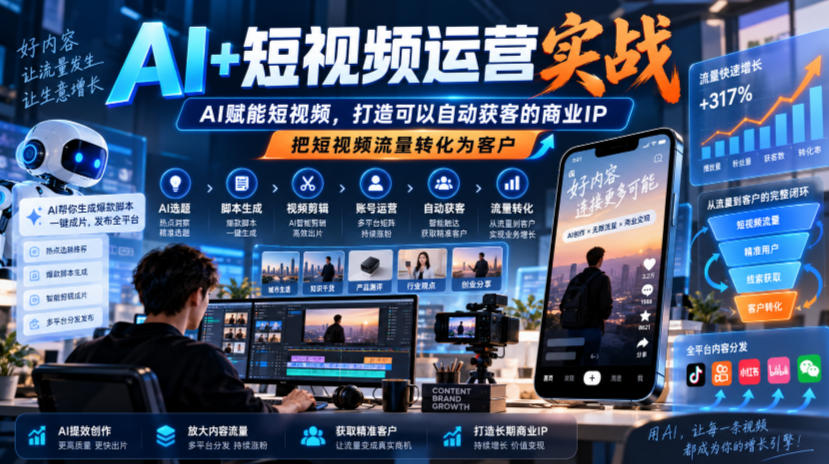 AI+短视频运营实战，AI赋能短视频，打造可以自动获客的商业IP，把短视频流量转化为客户-离锋创库