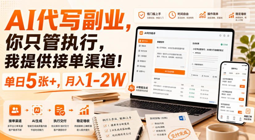 AI代写副业，你只管执行，我提供接单渠道！单日5张+，月入1-2W【揭秘】-离锋创库