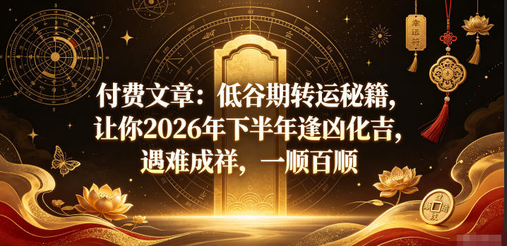 付费文章：低谷期转运秘籍，让你2026年下半年逢凶化吉，遇难成祥，一顺百顺-离锋创库