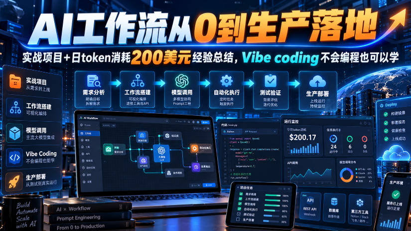 AI工作流从0到生产落地,实战项目+日token消耗200美刀经验总结,Vibe coding不会编程也可以学-离锋创库
