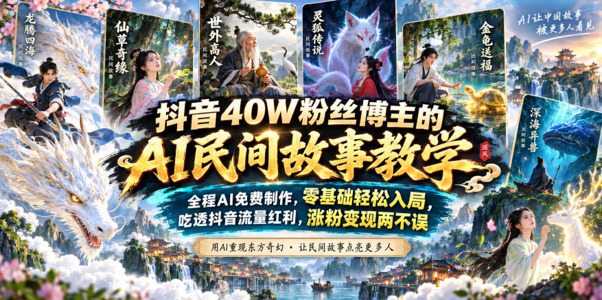 抖音40W粉丝博主的AI民间故事教学，全程AI免费制作，零基础轻松入局，吃透抖音流量红利，涨粉变现两不误-离锋创库