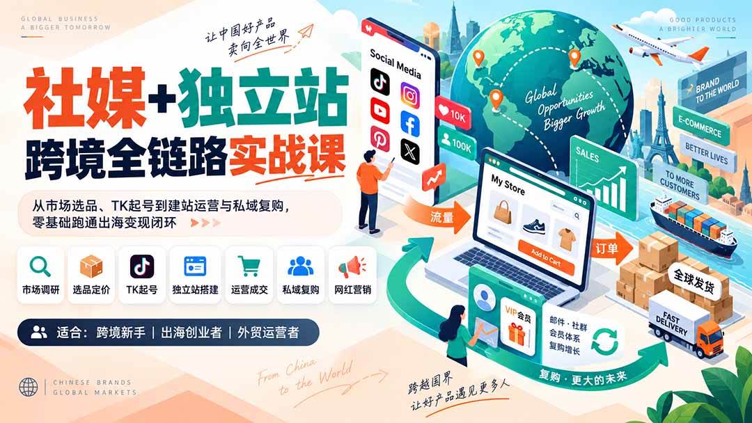 （20361期）社媒+独立站跨境全链路实战课：从市场选品、TK起号到建站运营与私域复购，零基础跑通出海变现闭环-离锋创库