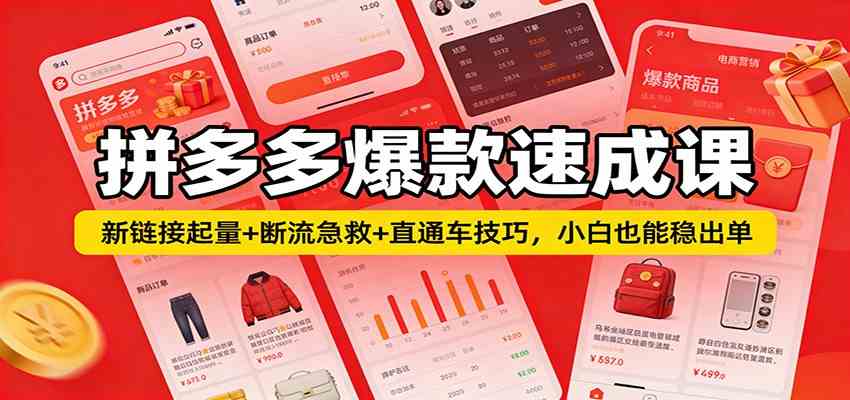 拼多多爆款速成课：新链接起量+断流急救+直通车技巧，小白也能稳出单-离锋创库