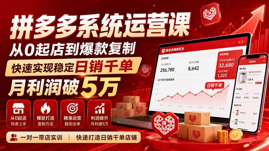 (20124期)拼多多系统运营课(更新8月),从0起店到爆款复制,快速实现稳定日销千单,月利润破5万-离锋创库