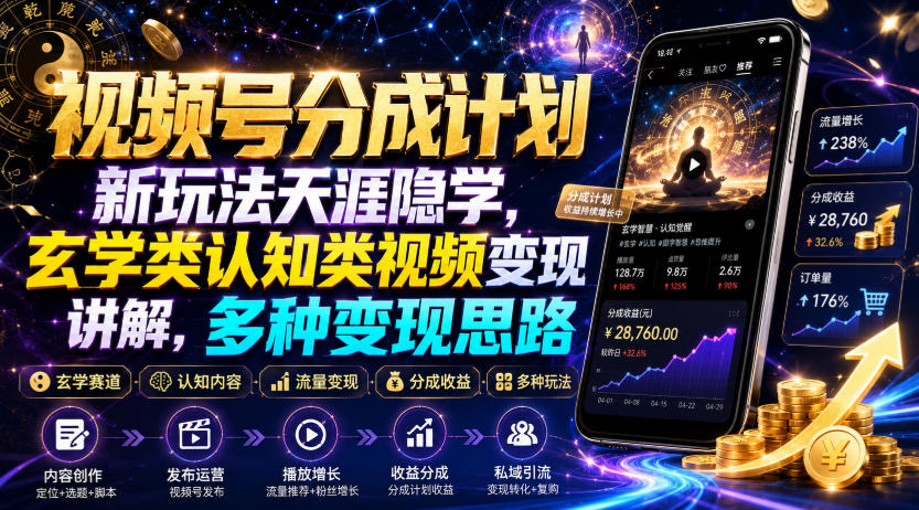 视频号分成计划新玩法天涯隐学,玄学类认知类视频变现讲解,多种变现思路-离锋创库