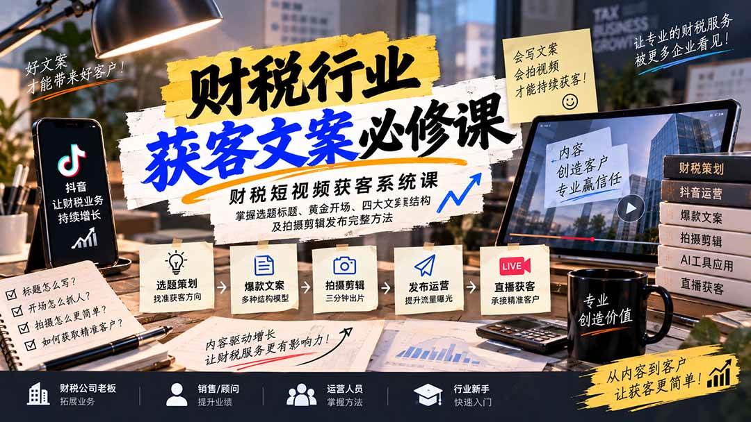 （20591期）财税短视频获客系统课：掌握选题标题、黄金开场、四大文案结构及拍摄剪辑发布完整方法-离锋创库