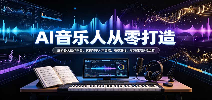 AI音乐人从零打造：解析各大创作平台，实操写歌人声合成，版权发行，写词引流账号运营-离锋创库