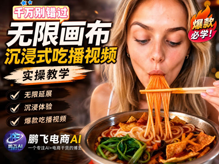 保姆级教程｜用AI无线画布做沉浸式吃播，3步直接出片，无线画布工作流，操作简单好上手-离锋创库