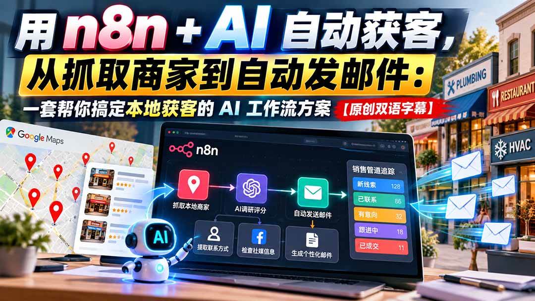 （21076期）用 n8n + AI 自动获客，从抓取商家到自动发邮件：一套帮你搞定本地获客的 AI 工作流方案【原创双语字幕】-离锋创库