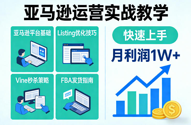 亚马逊运营实战教学，亚马逊平台+Listing优化+Vine秒杀+FBA发货等，快速上手，实现店铺月利润1W-离锋创库