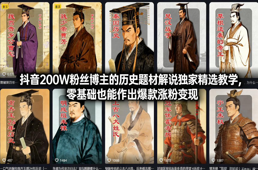 抖音200W粉丝博主的历史题材解说独家精选教学，零基础也能作出爆款涨粉变现-离锋创库
