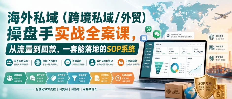 【精】海外私域（跨境私域/外贸）操盘手实战全案课，从流量到回款，一套能落地的SOP系统-离锋创库
