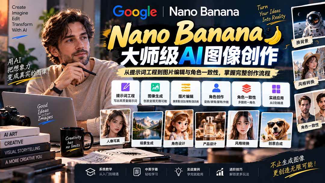 （20609期）【无水印】Nano Banana大师级AI图像实战课：从提示词工程到图片编辑与角色一致性，掌握完整创作流程-离锋创库
