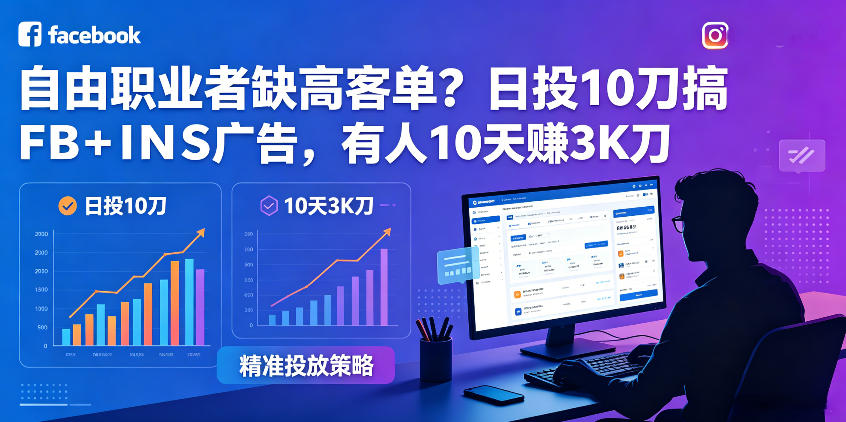 自由职业者缺高客单?日投10刀搞FB+INS广告,有人10天赚3K刀!【原创双语字幕】-离锋创库