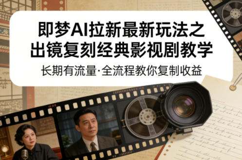 即梦AI拉新最新玩法之出镜复刻经典影视剧教学，长期有流量，全流程教你复制收益-离锋创库