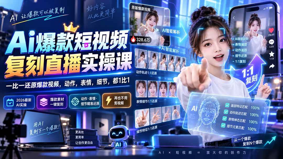 （20304期）最新Ai爆款短视频复刻直播实操课，一比一还原爆款视频，动作，表情，细节，都1比1-离锋创库