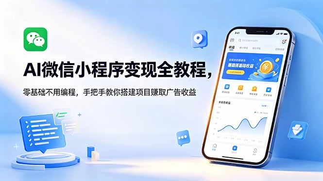 【精】AI微信小程序变现全教程，零基础不用编程，手把手教你搭建项目赚取广告收益-离锋创库