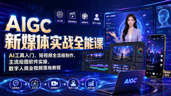 AIGC新媒体实战全能课｜AI工具入门、短视频全流程制作、主流绘图软件实操、数字人商业视频落地教程-离锋创库