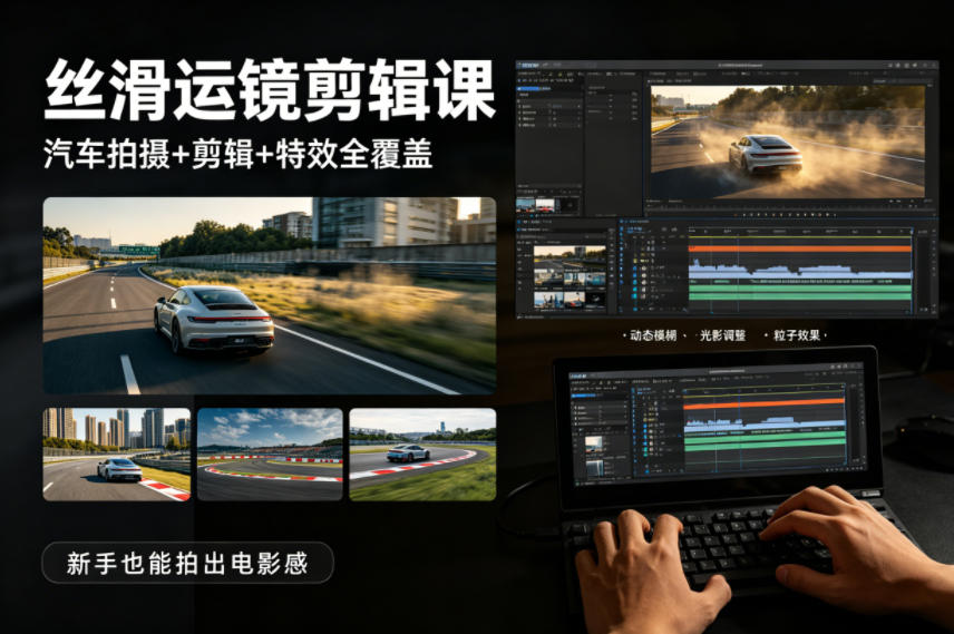 大叔丝滑运镜剪辑课，汽车拍摄+剪辑+特效全覆盖，新手也能拍出电影感-离锋创库