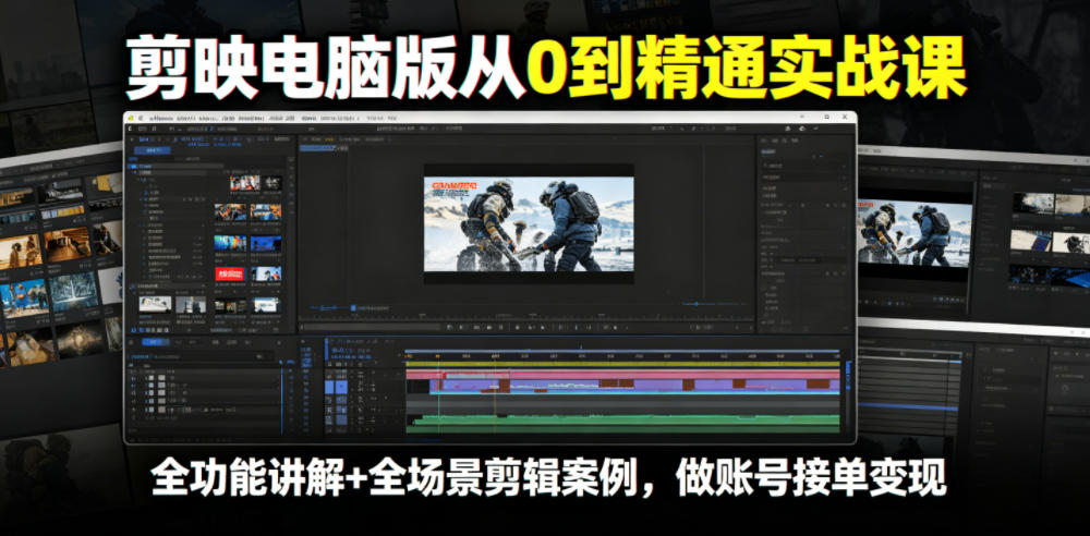 剪映电脑版从0到精通实战课，全功能讲解+全场景剪辑案例，做账号接单变现-离锋创库
