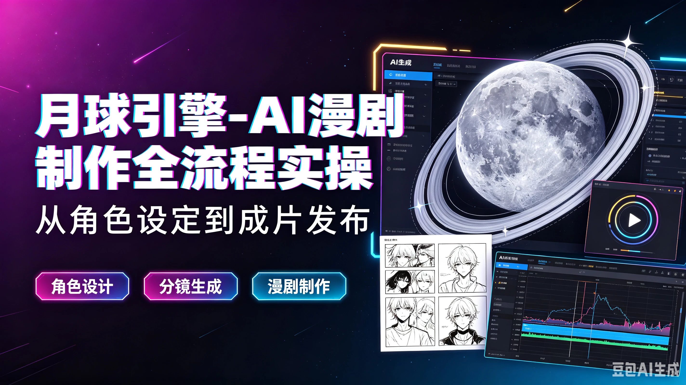 【精】月球引擎-AI漫剧制作全流程实操从角色设定到成片发布，角色设计、分镜生成、漫剧制作-离锋创库