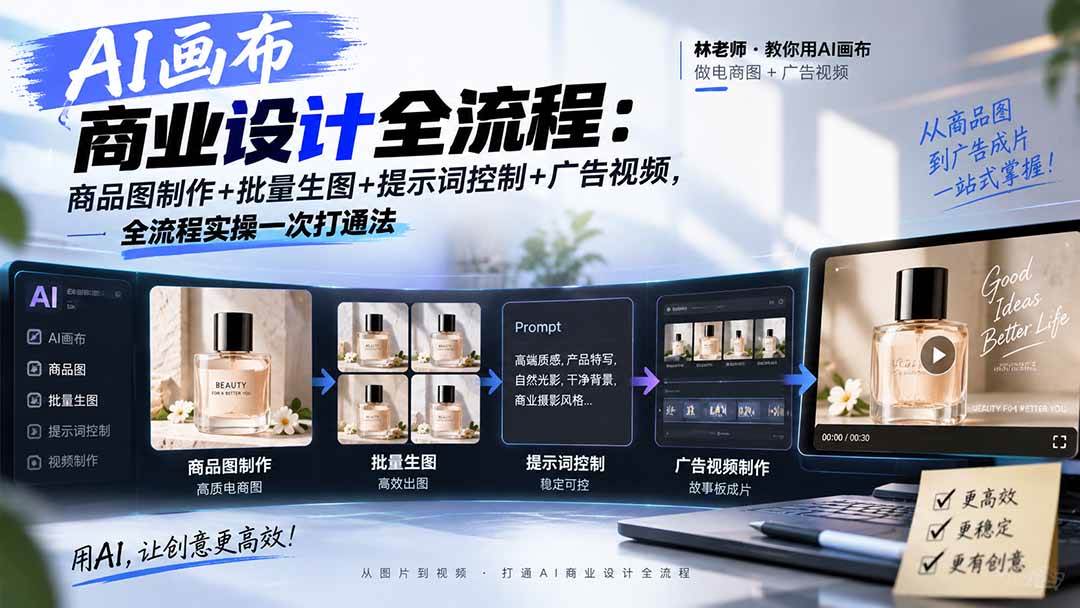 （20576期）AI画布商业设计全流程：商品图制作+批量生图+提示词控制+广告视频，全流程实操一次打通法-离锋创库