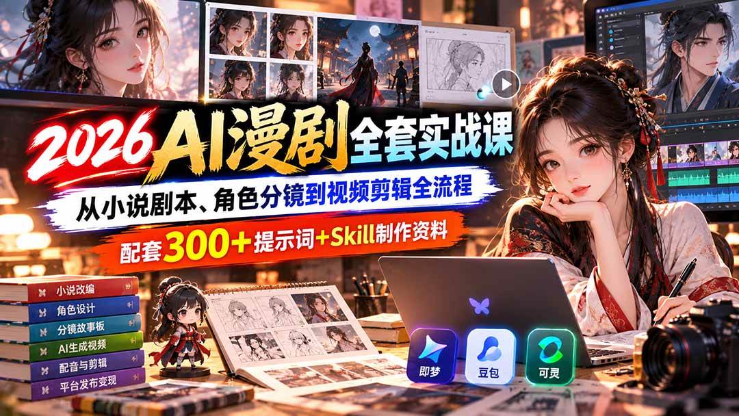 (20629期)2026AI漫剧全套实战课:从小说剧本、角色分镜到视频剪辑全流程,配套300+提示词+Skill制作资料 (20629期)2026AI漫剧全套实战课:从小说剧本、角色分镜到视频剪辑全流程,配套300+提示词+Skill制作资料