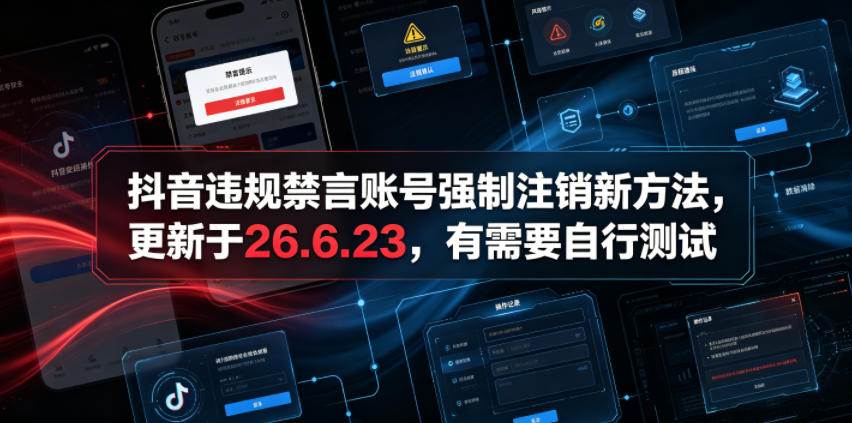 (19015期)抖音违规禁言账号强制注销新方法,更新于26.6.23,有需要自行测试-离锋创库