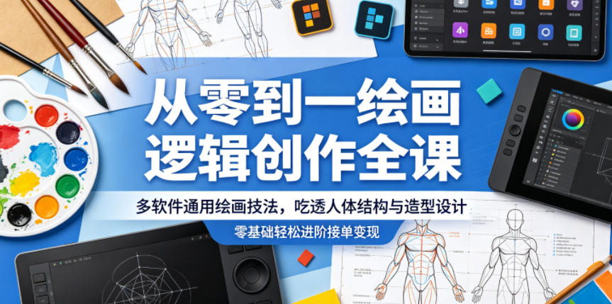 从零到一绘画逻辑创作全课，多软件通用绘画技法，吃透人体结构与造型设计，零基础轻松进阶接单变现-离锋创库