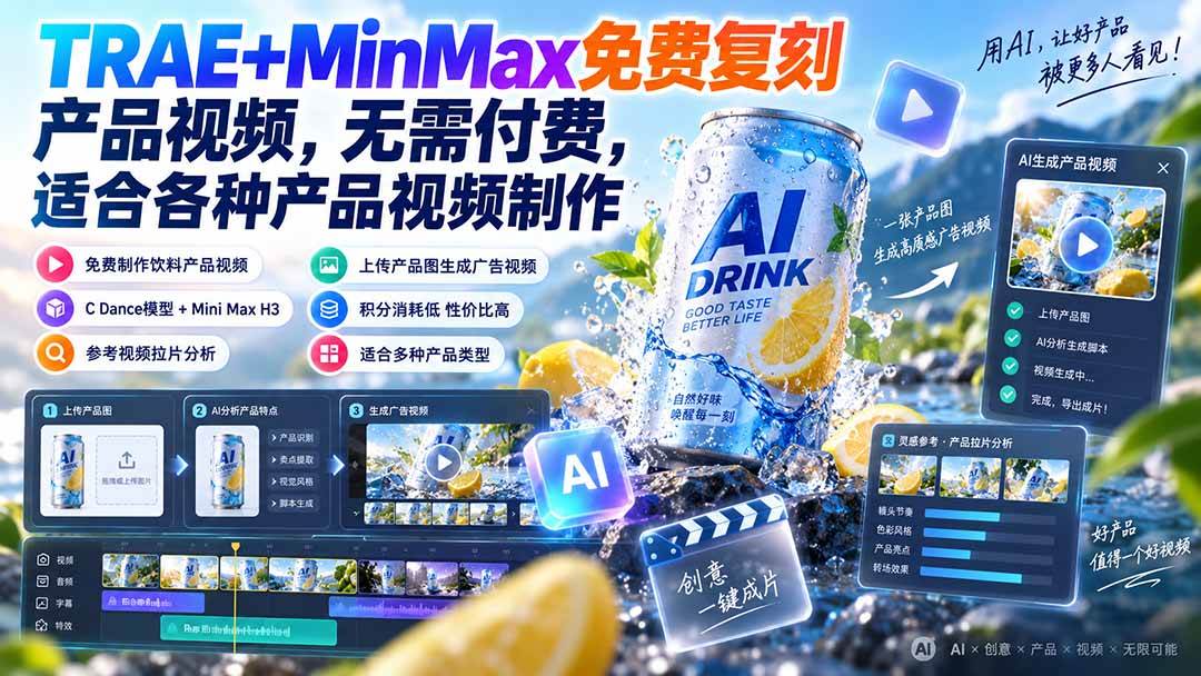 （20362期）TRAE+MinMax免费复刻产品视频，无需付费，适合各种产品视频制作-离锋创库